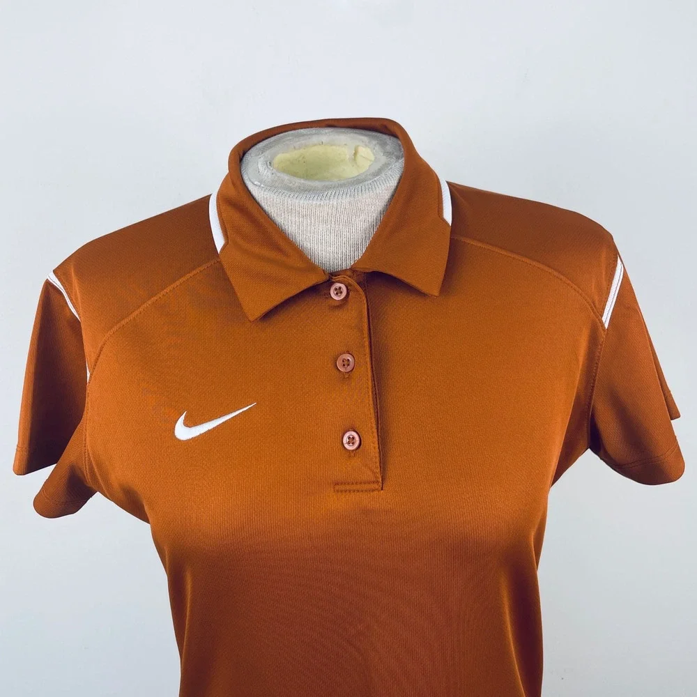Nike Womens Dri-FIT Polo Shirt Burnt Orange White Piping Short‎ Sleeve Small